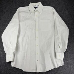 Tommy Hilfiger Men's Long Sleeve Button Down Shirt Plaid Dress Shirt STARCHED